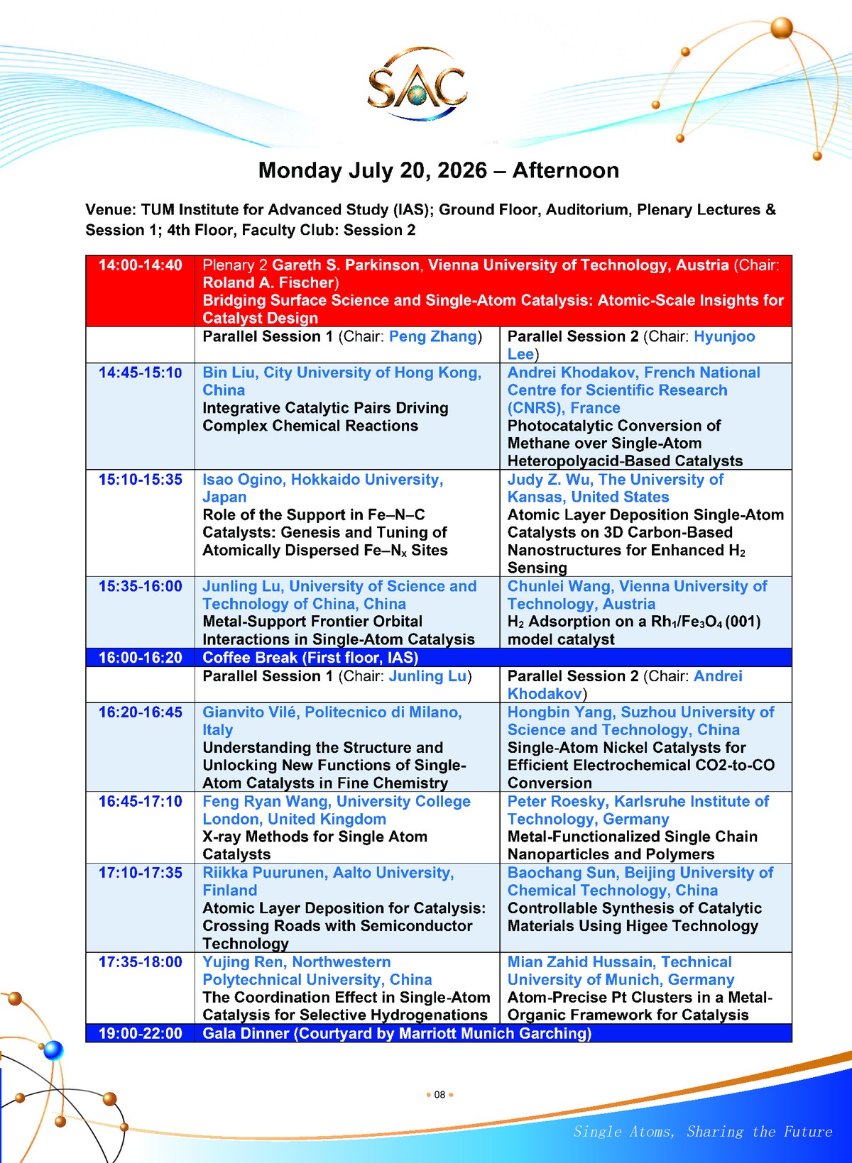 Schedule July 20 Afternoon