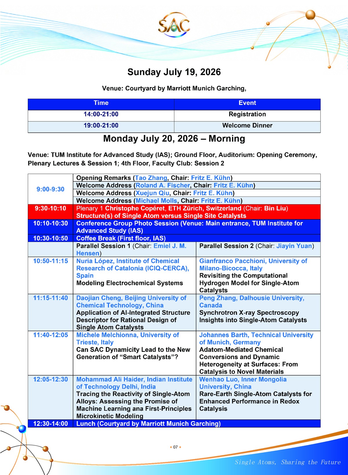 Schedule July 20 Morning