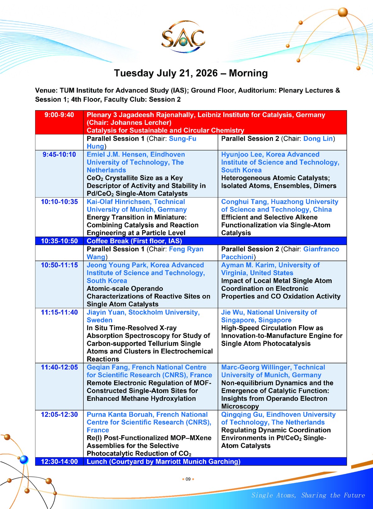 Schedule July 21 Morning
